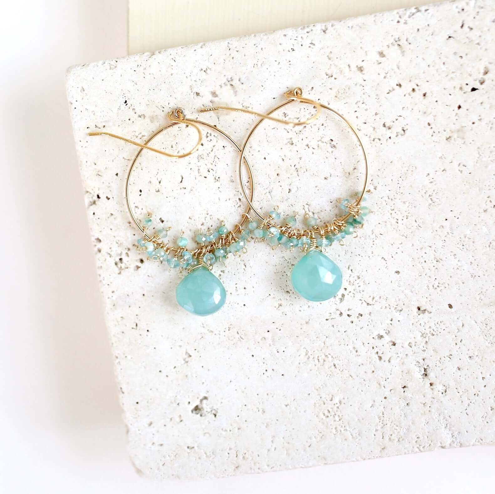 Swing Earrings featuring Mystic Aqua Chalcedony gemstones and French hooks for a touch of effortless elegance