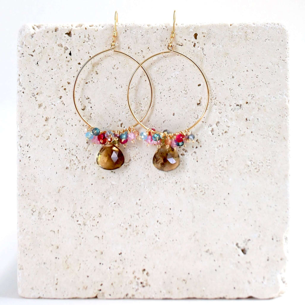 Unique hoop earrings with smoky quartz gemstones