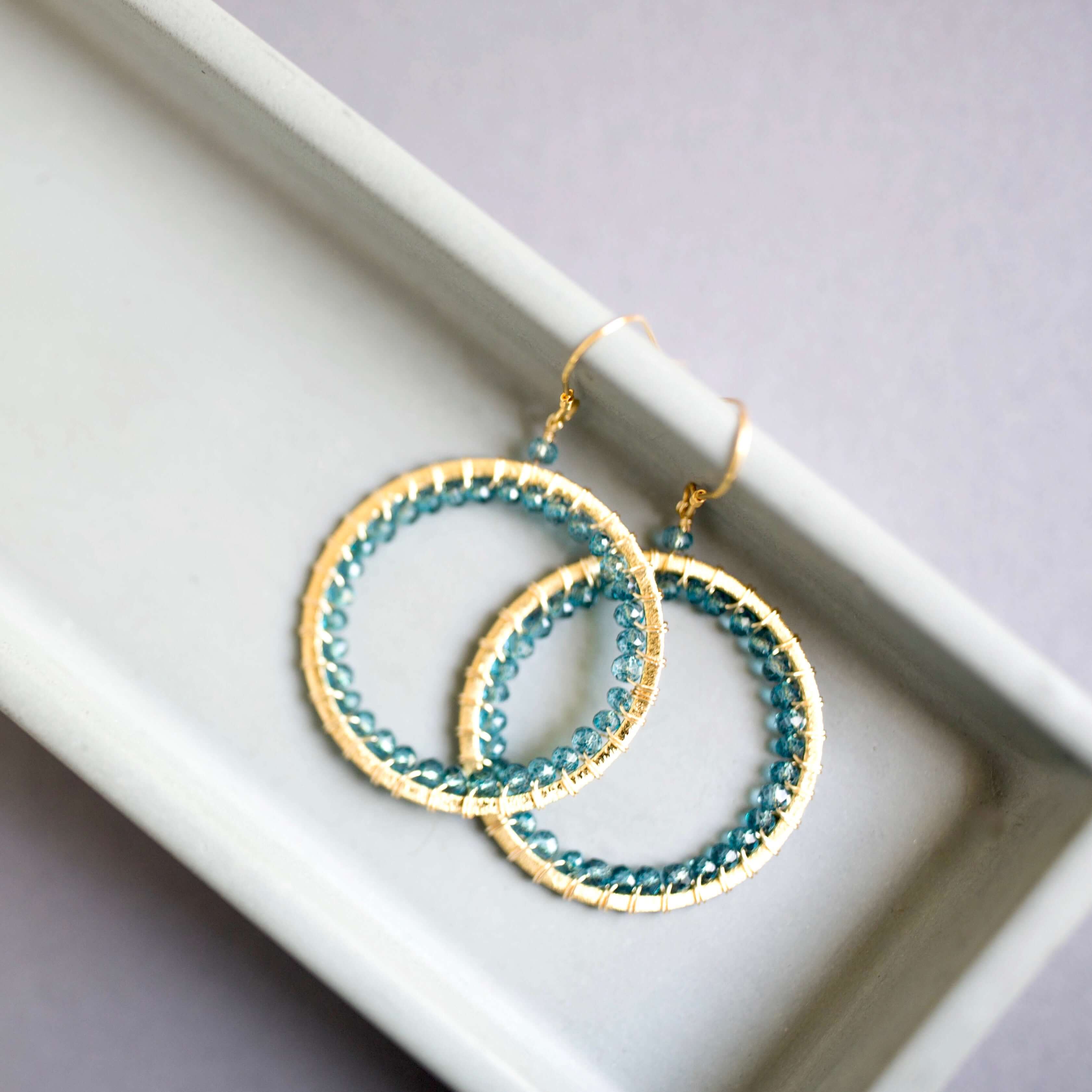 Tarnish-Resistant Gold Plating London Blue Quartz Gemstone Earrings