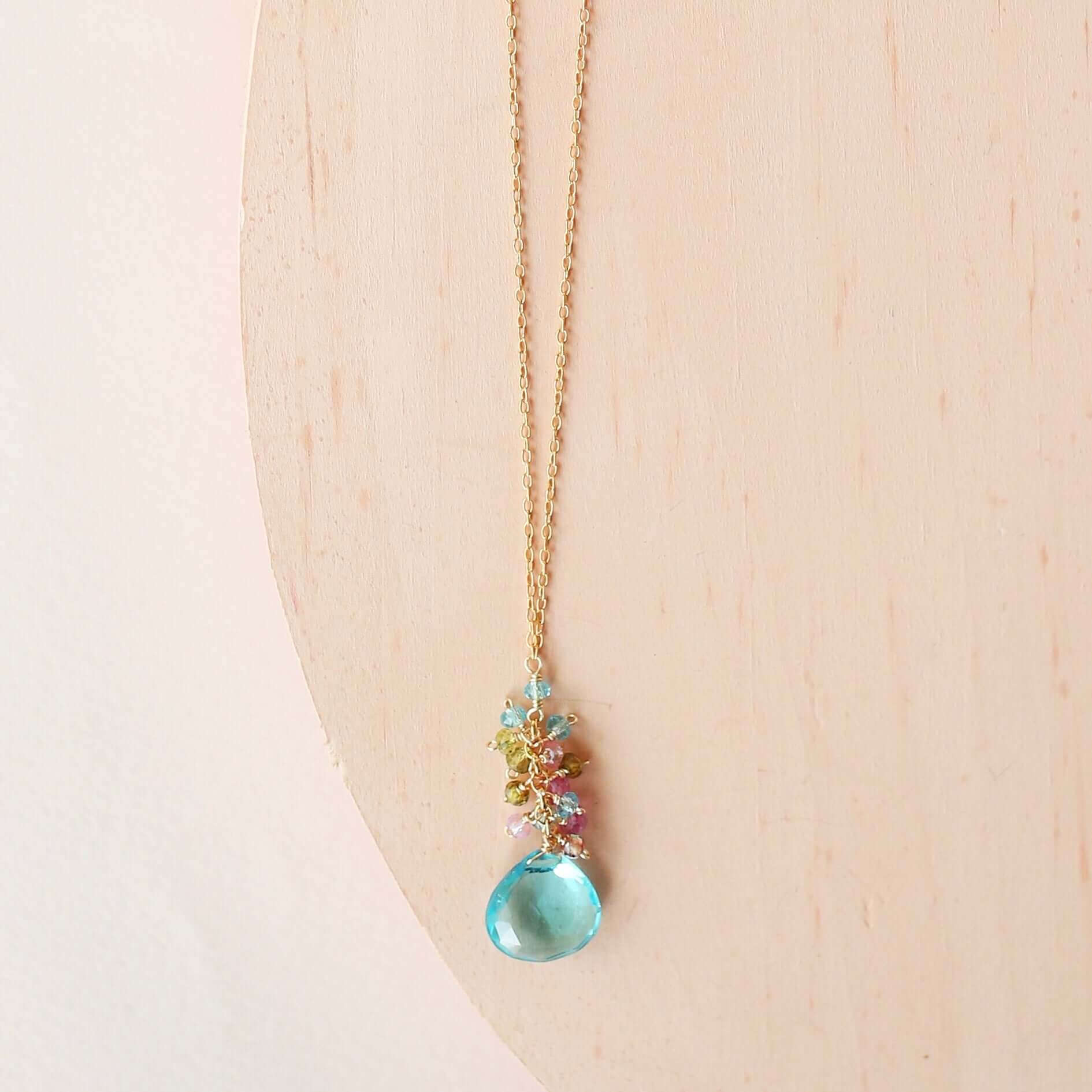 Aquamarine Blue Quartz Gold Pendant Necklace