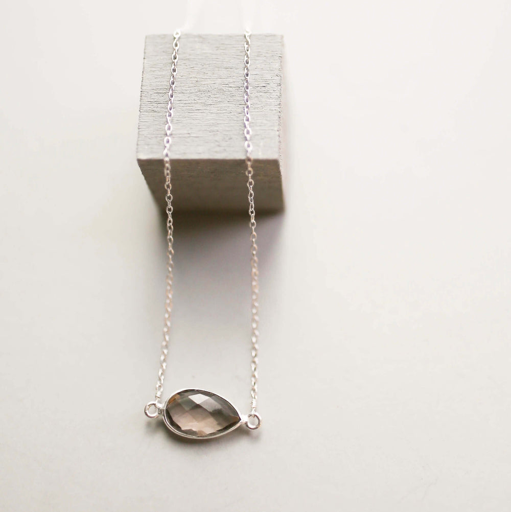 Silver minimalist necklace with a beautiful smoky quartz bezel set stone