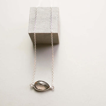 Silver minimalist necklace with a beautiful smoky quartz bezel set stone