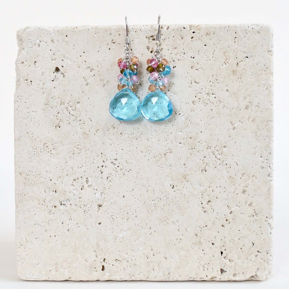 Aquamarine Blue Quartz Silver Drop Earrings