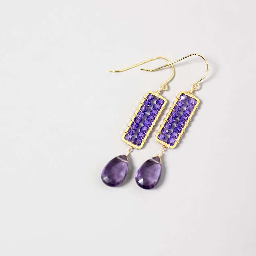 Purple Amethyst Gold Earrings for Women
