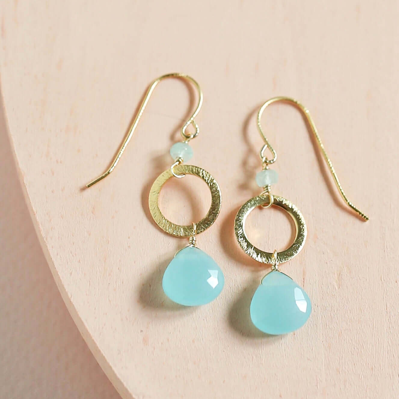 Blue Chalcedony Small Gold Earrings