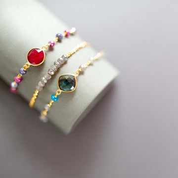 Adjustable Slider Bracelet Set with Labradorite Gems