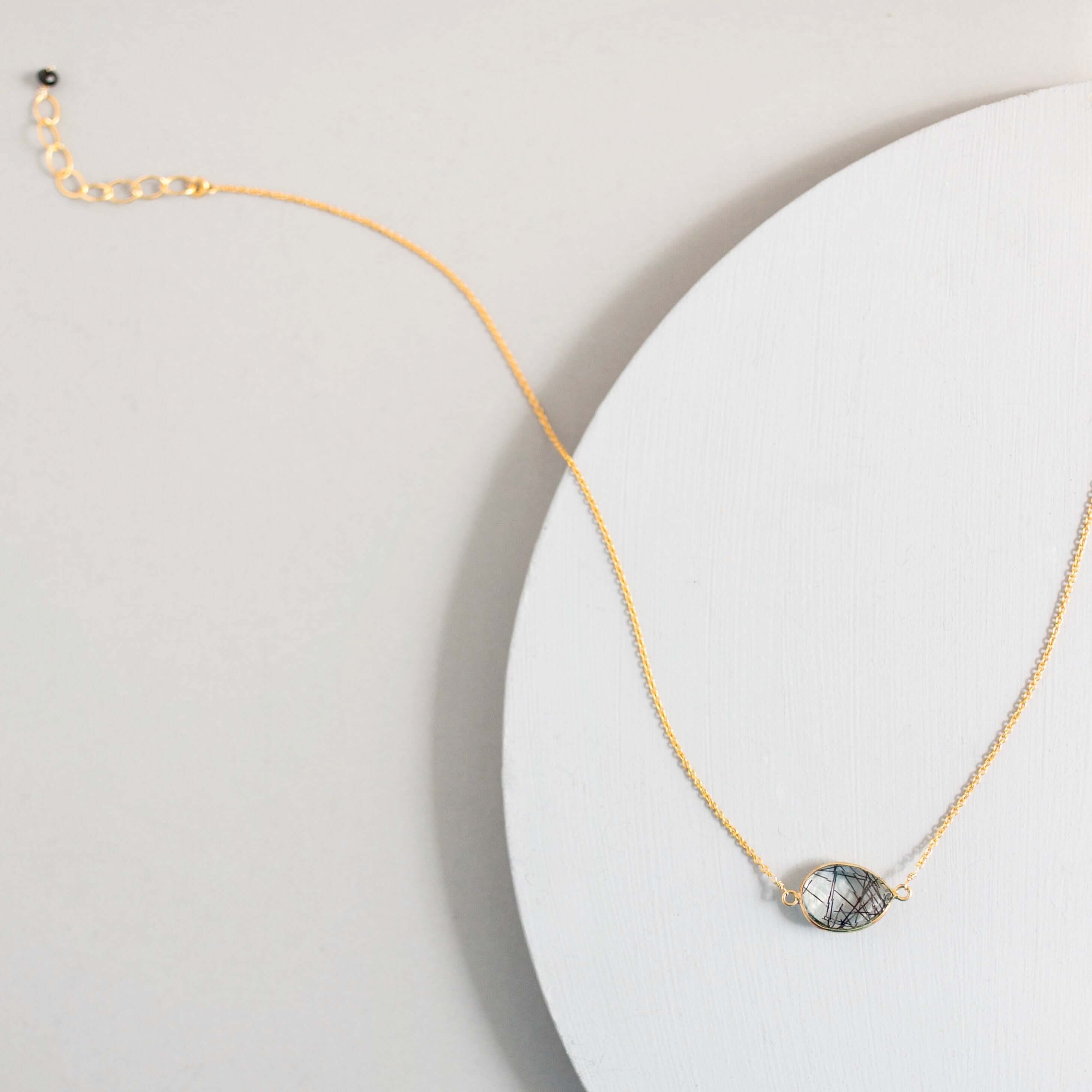 Rutilated Quartz Gold Pendant Necklace