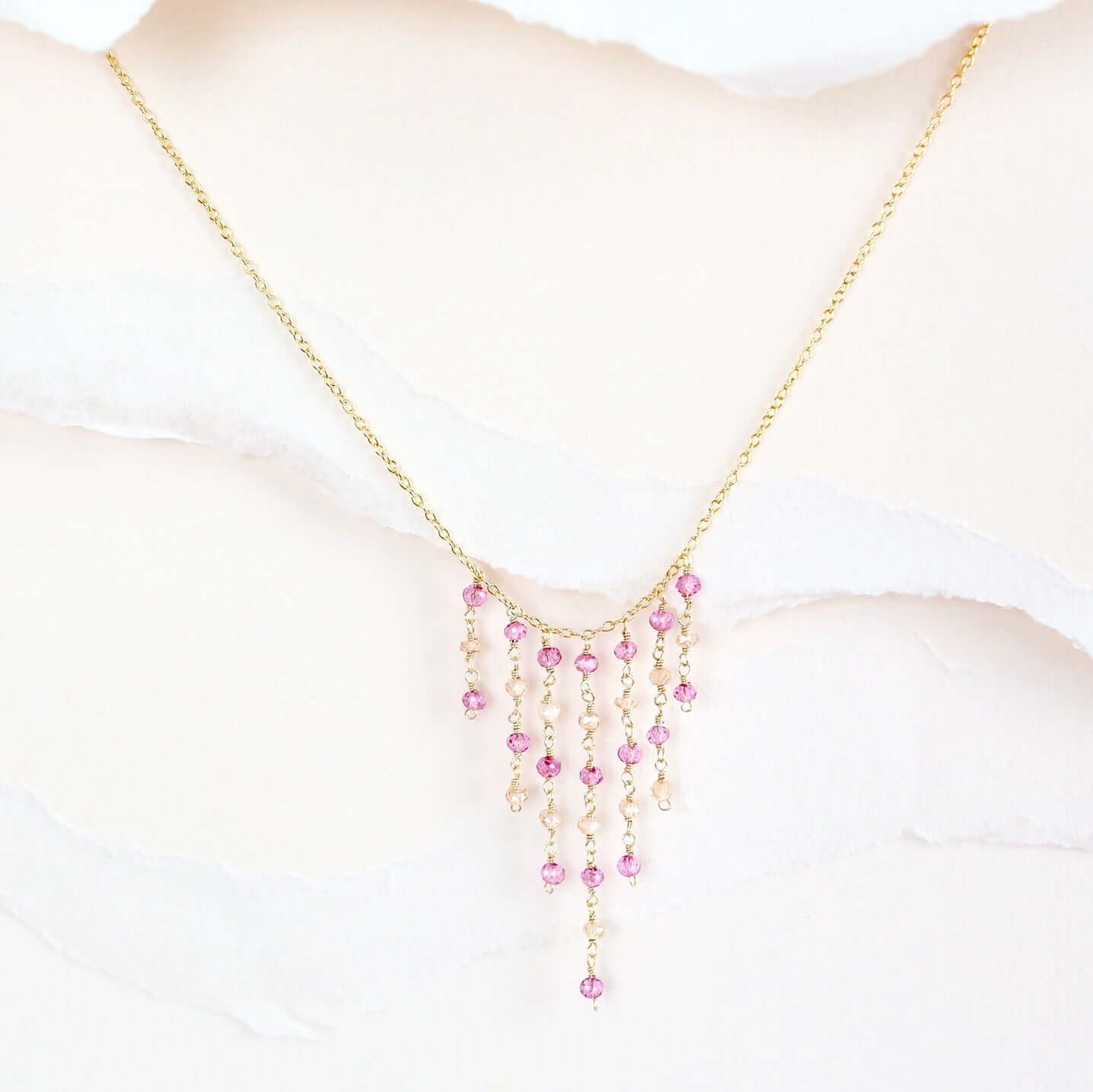 Unique Pink Tourmaline Gemstone Fringe Necklaces 