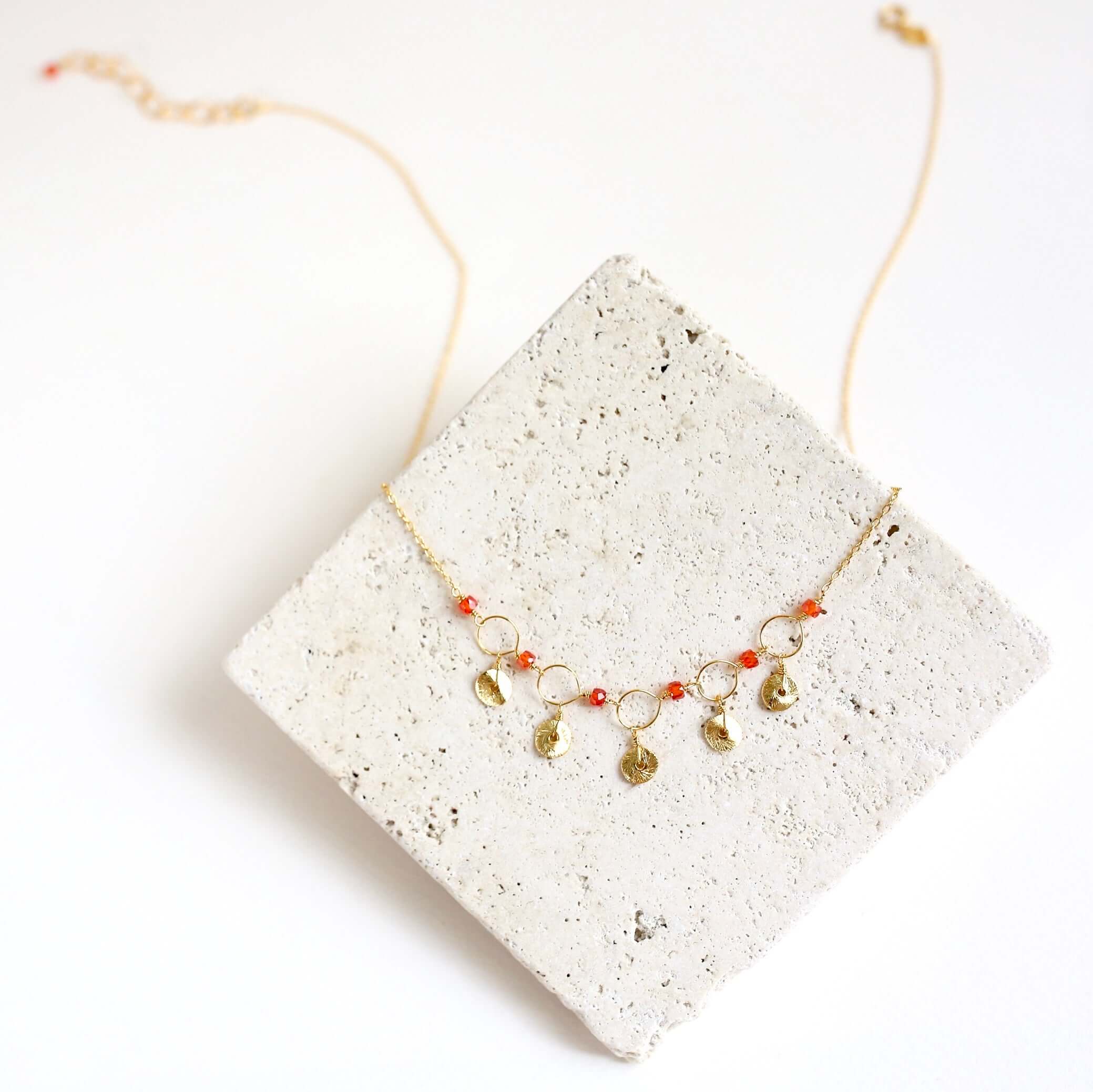 Elegant Gold Necklace with Orange Chalcedony Gemstone - Timeless Beauty