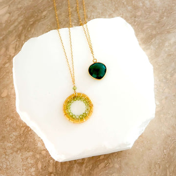 Elegant Gold Layering Pendants with Stunning Stones of Green Onyx