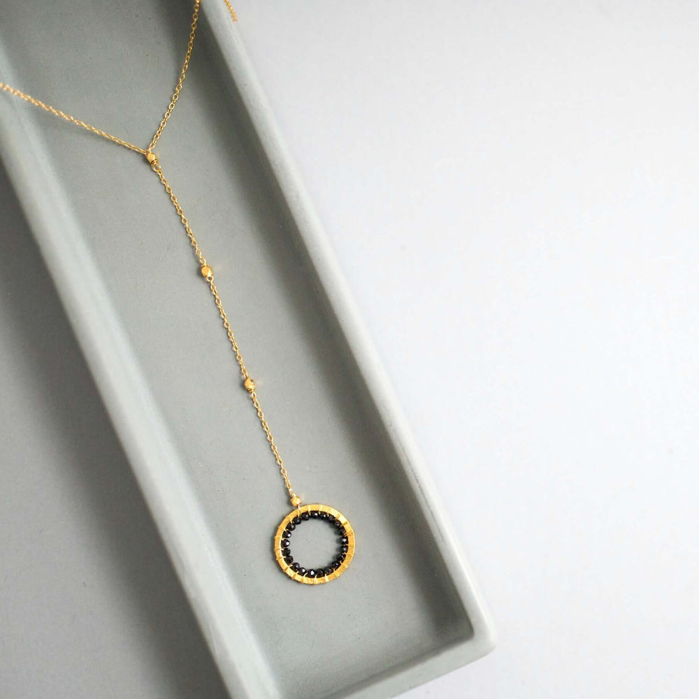 Black Spinel Gold Y Pendant Necklace