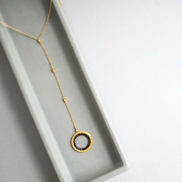 Black Spinel Gold Y Pendant Necklace