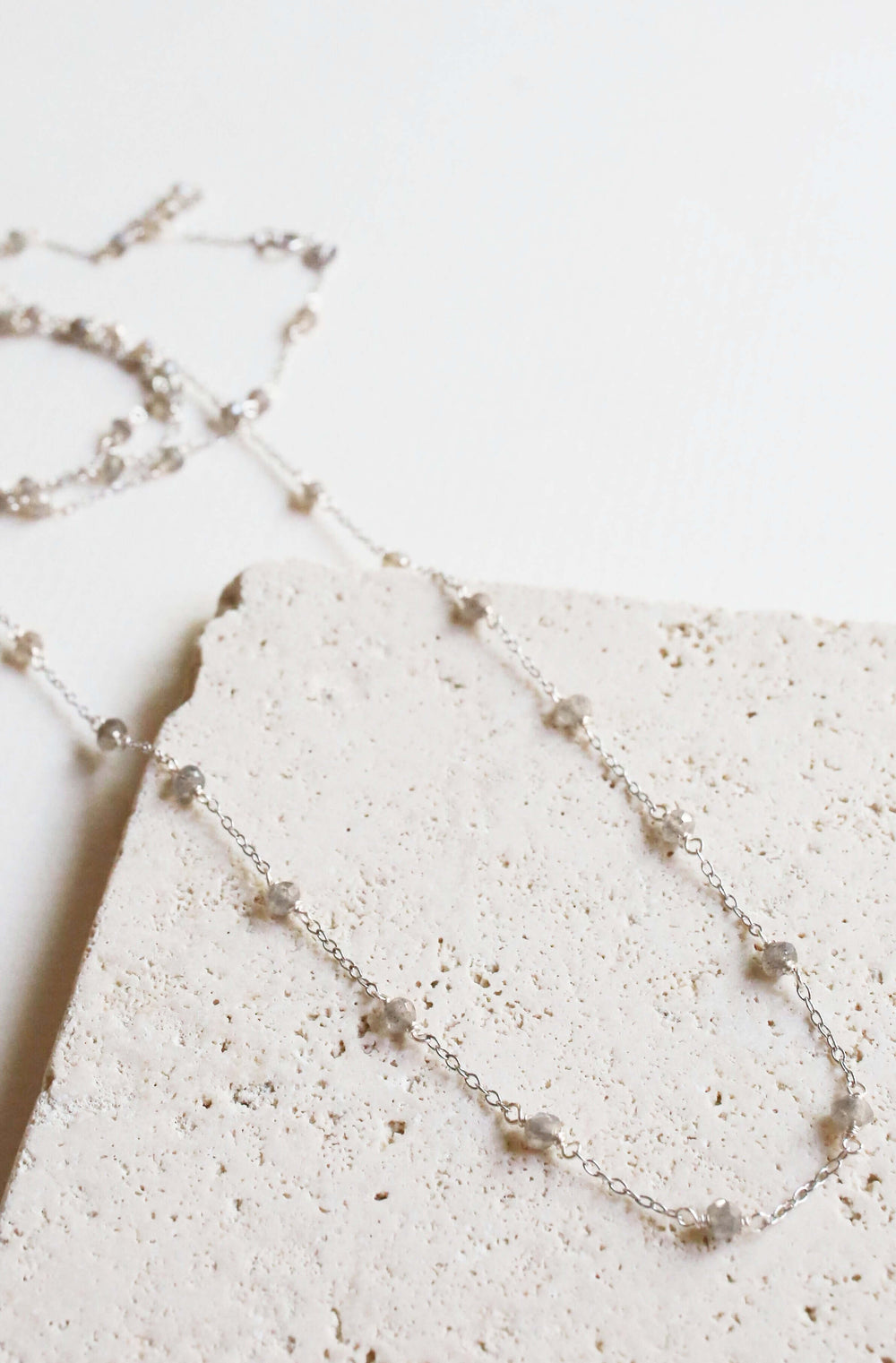 Long Labradorite Silver Layering Chain
