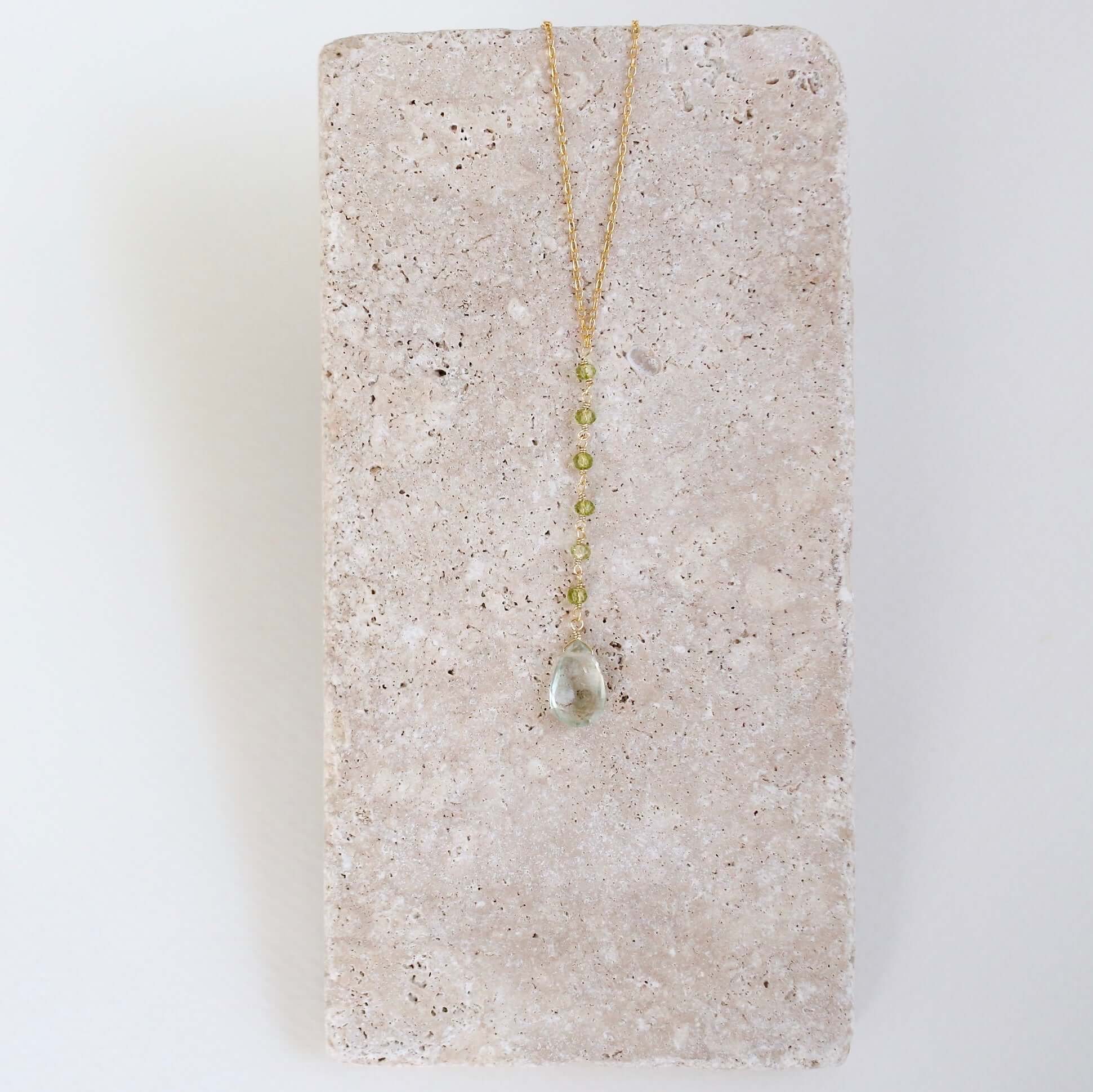 Gold Yoga Pendant with Green Amethyst Gemstones Necklace