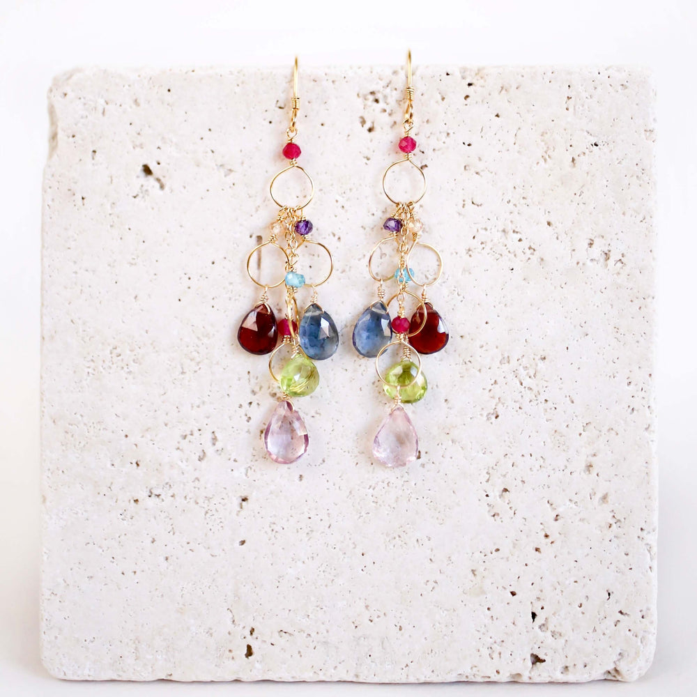 Colorful gemstone chandelier earrings