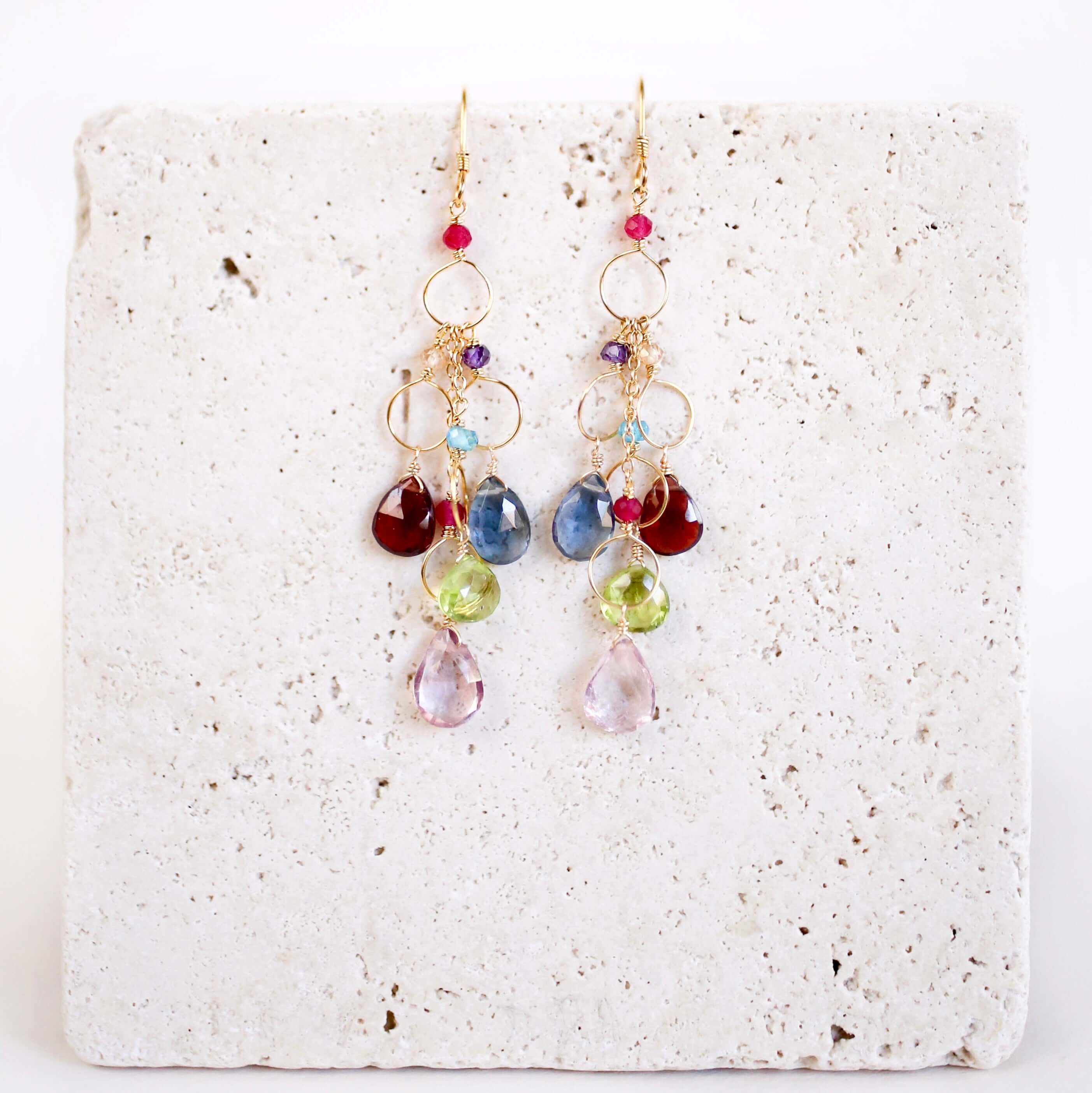 Colorful gemstone chandelier earrings