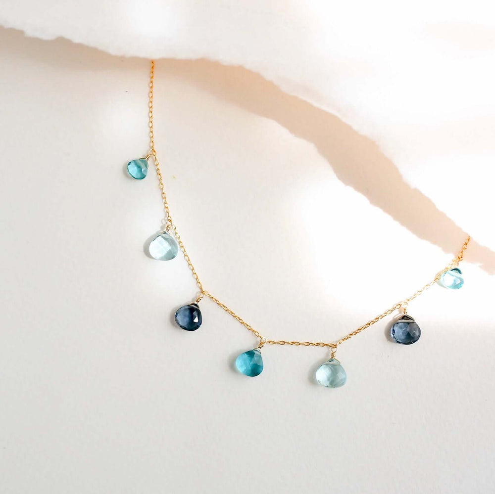 Aquamarine and Iolite Gold Gemstone Necklace