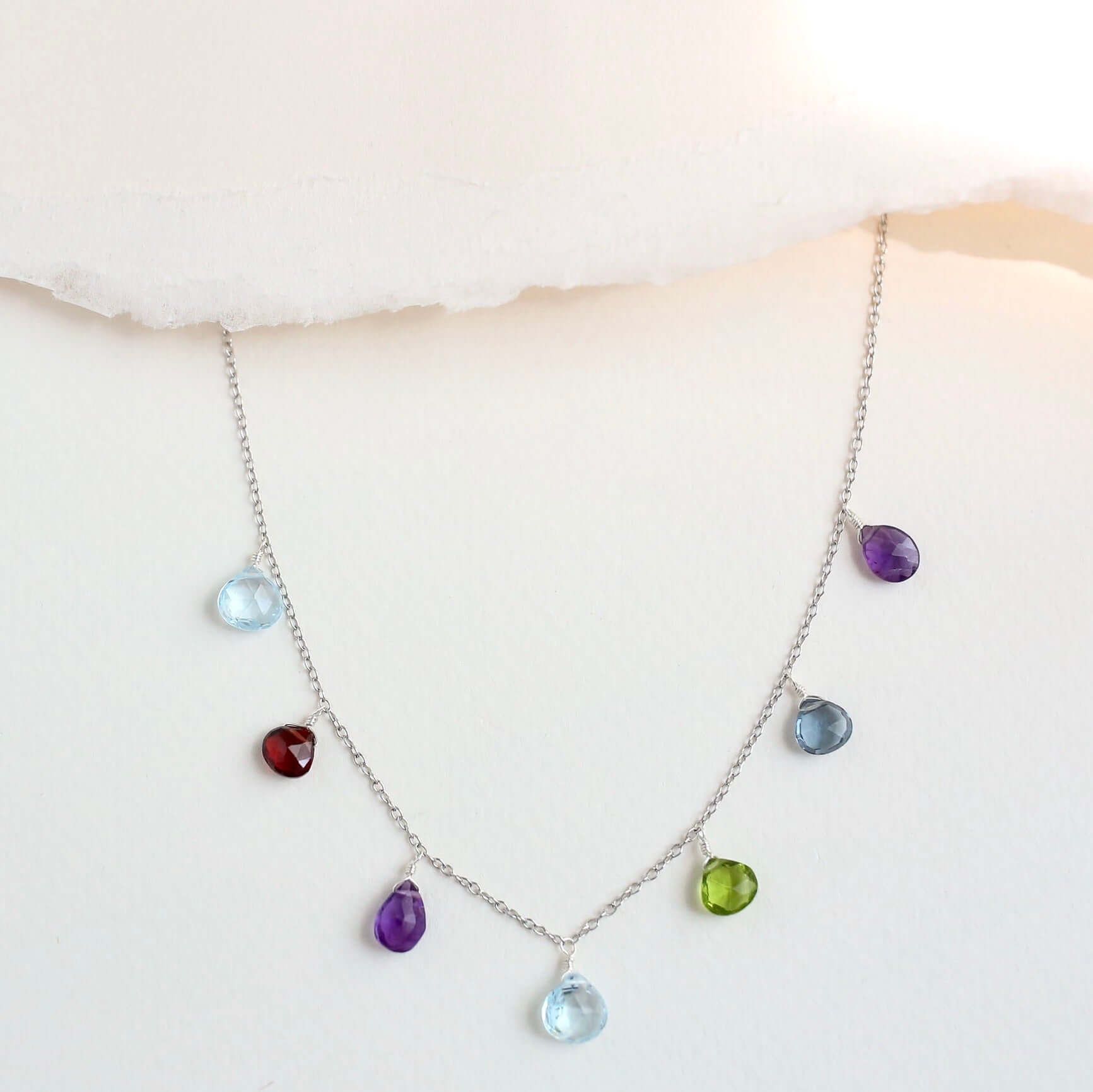 Adjustable Rainbow Gemstone Silver Chain Necklace