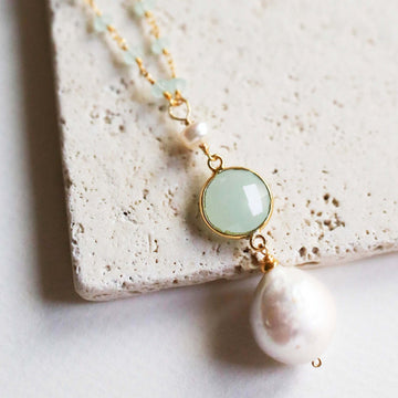 Long Gemstone Baroque Pearl Necklace