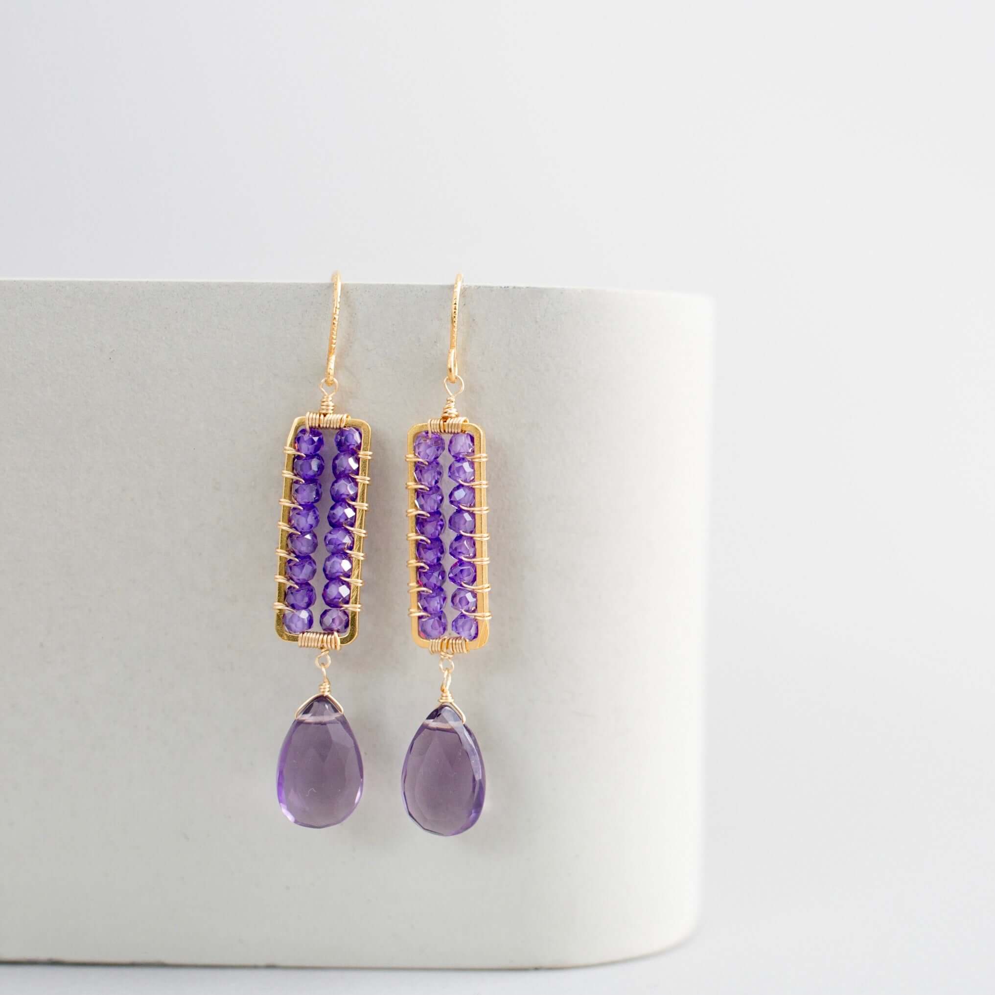 Purple Amethyst Gold Earrings for Women