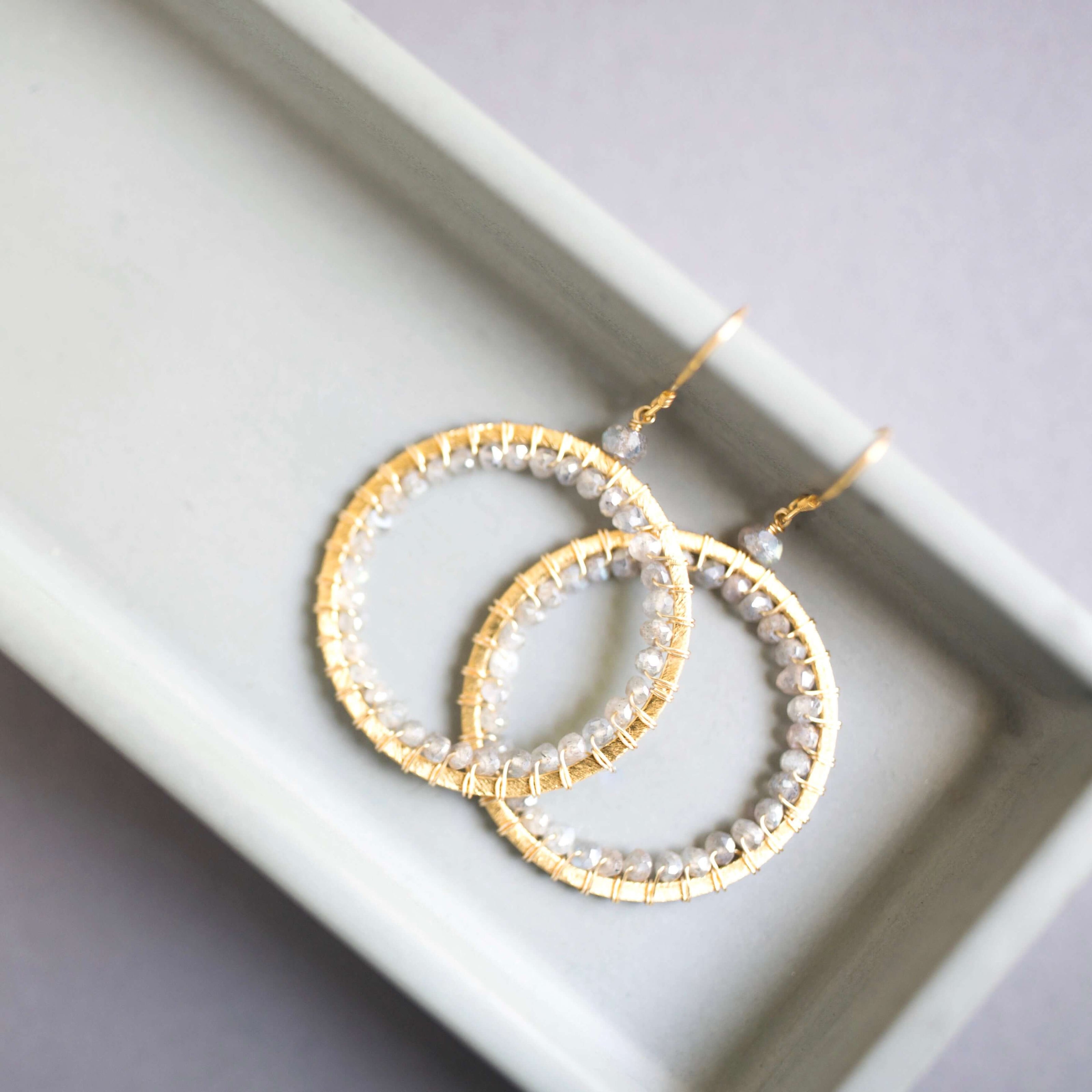 Luxurious Gold Earrings with authentic Labradorite Gemstones