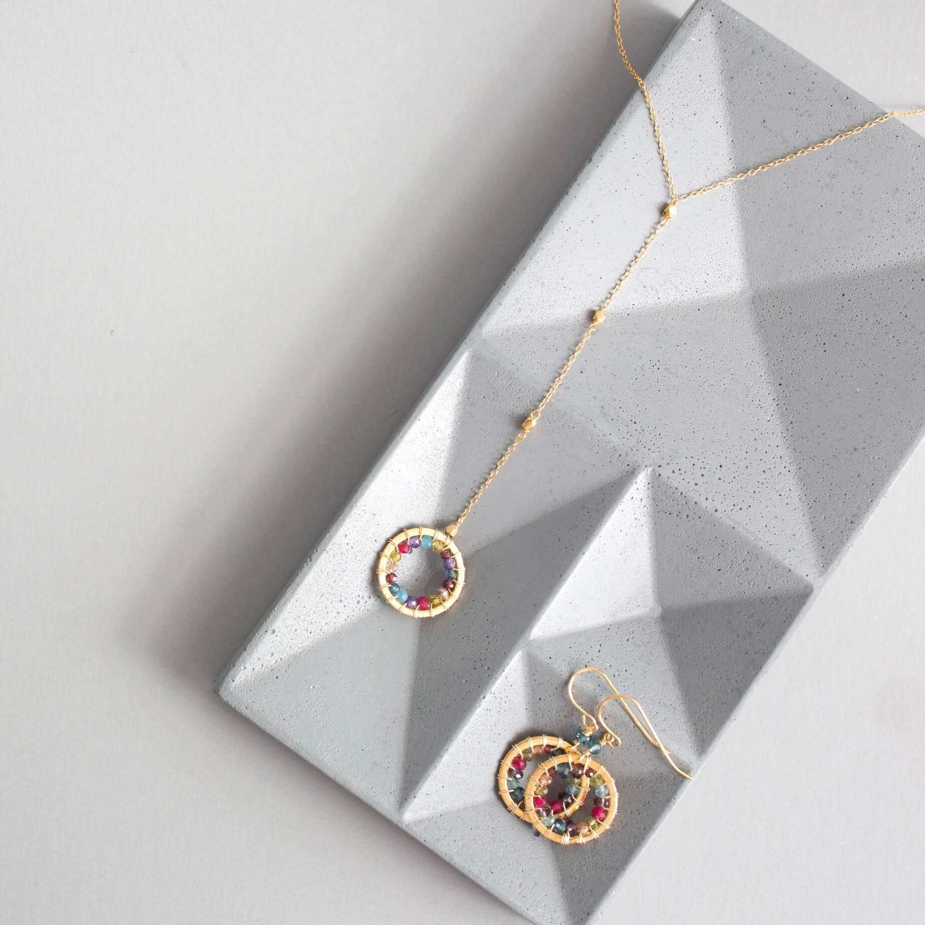 Rainbow Gemstones Classic Mini Hoop Gold Jewelry Set