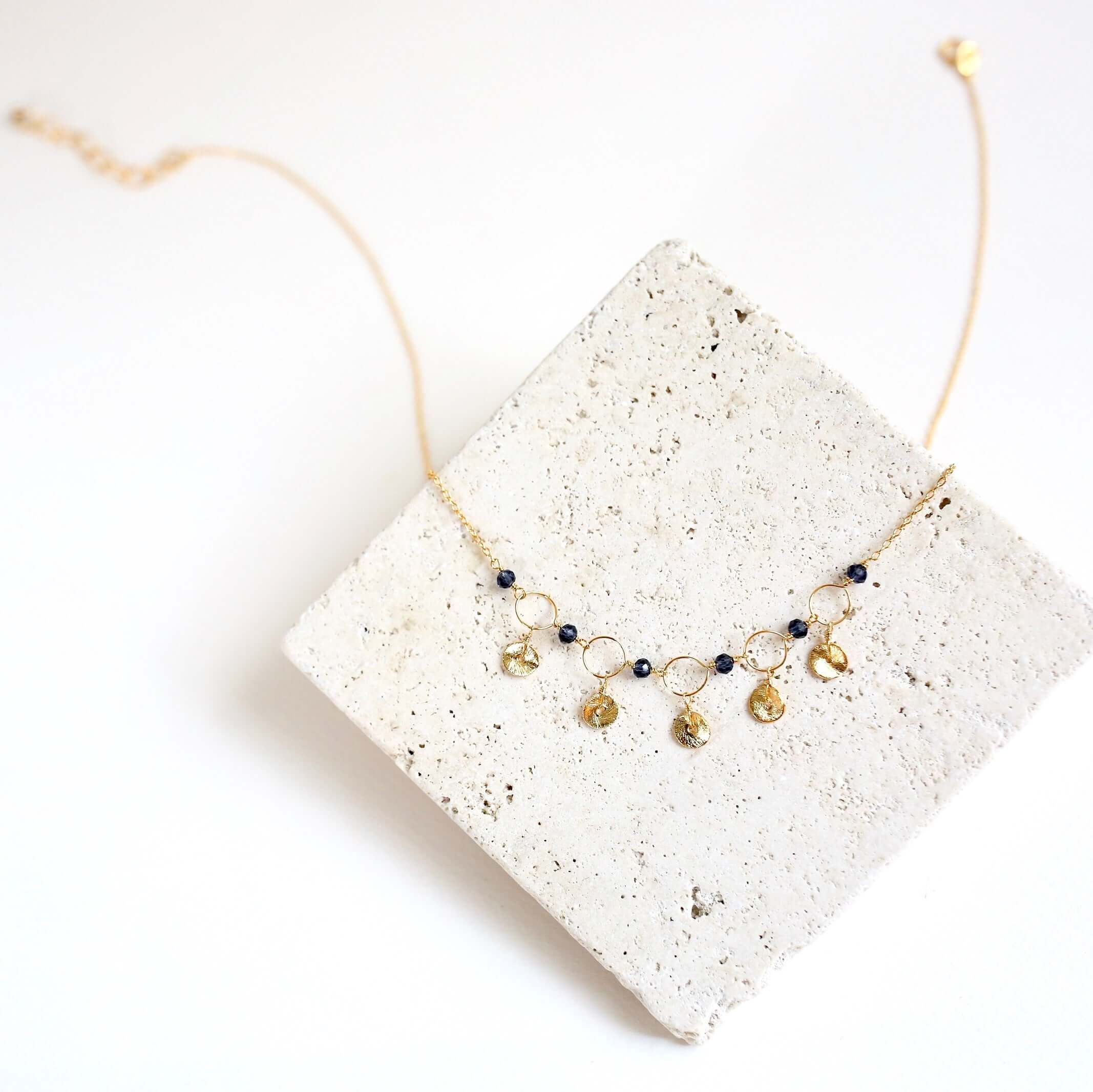 Handmade gemstone chain with Black Spinel gemstones Gold Necklace
