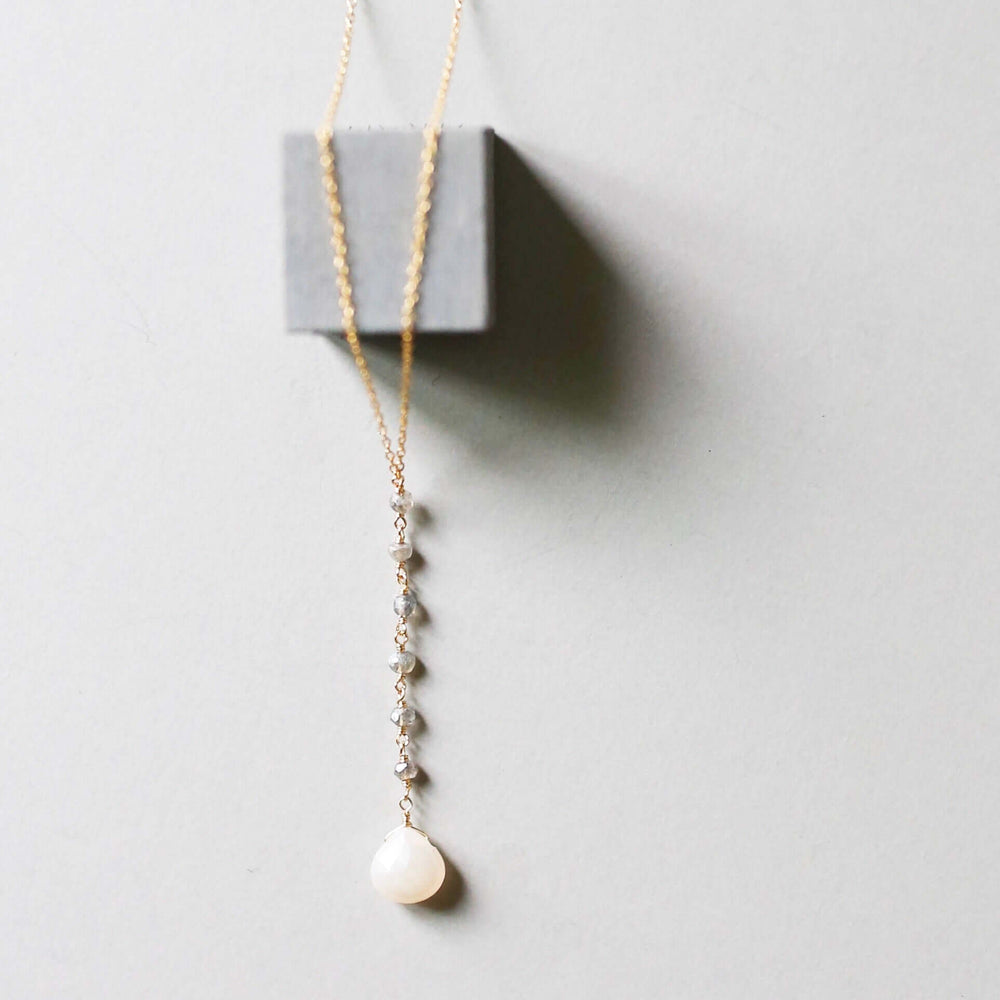 White Chalcedony gemstone Yoga pendant with  labrodite accent stones Necklace