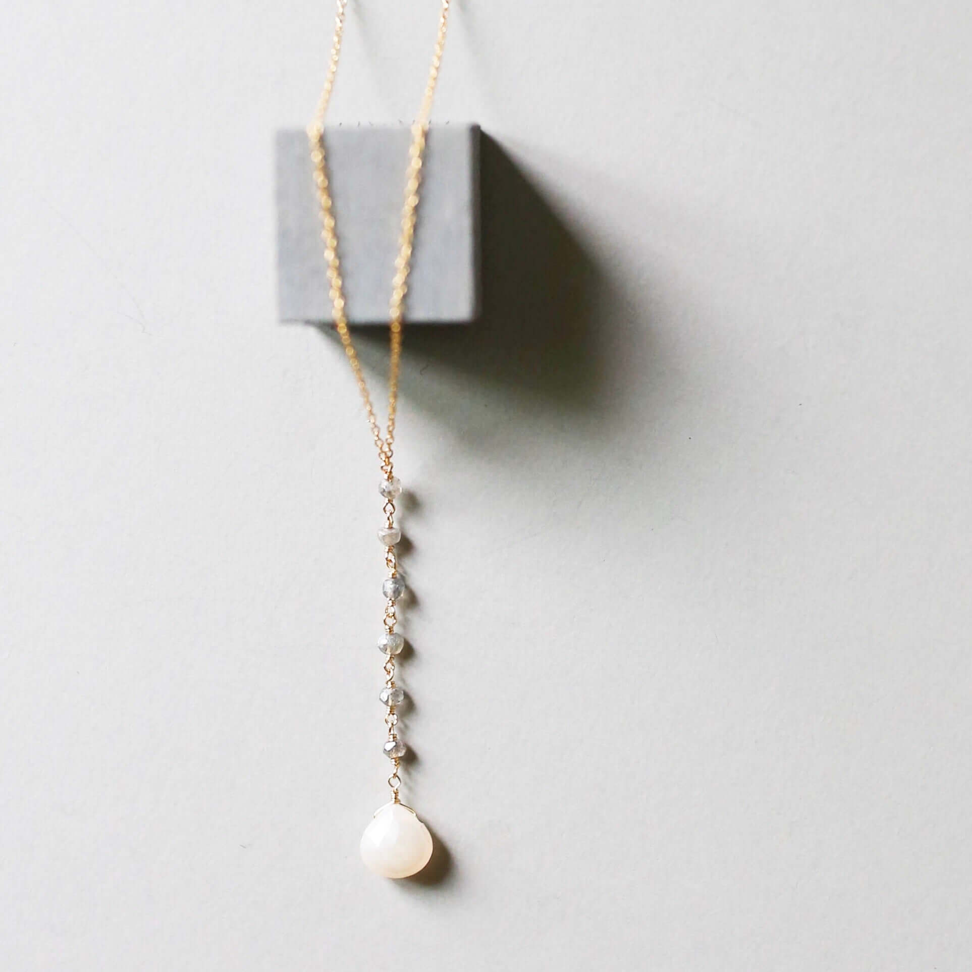 White Chalcedony gemstone Yoga pendant with  labrodite accent stones Necklace