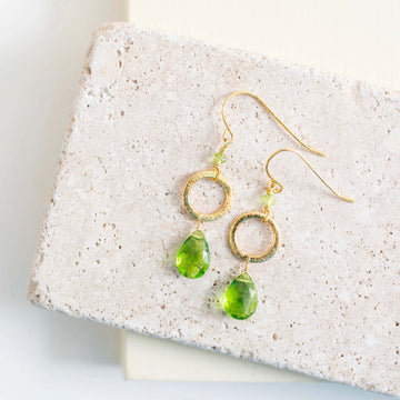 Handmade Gold-Plated Drop Earrings with Peridot Quartz 