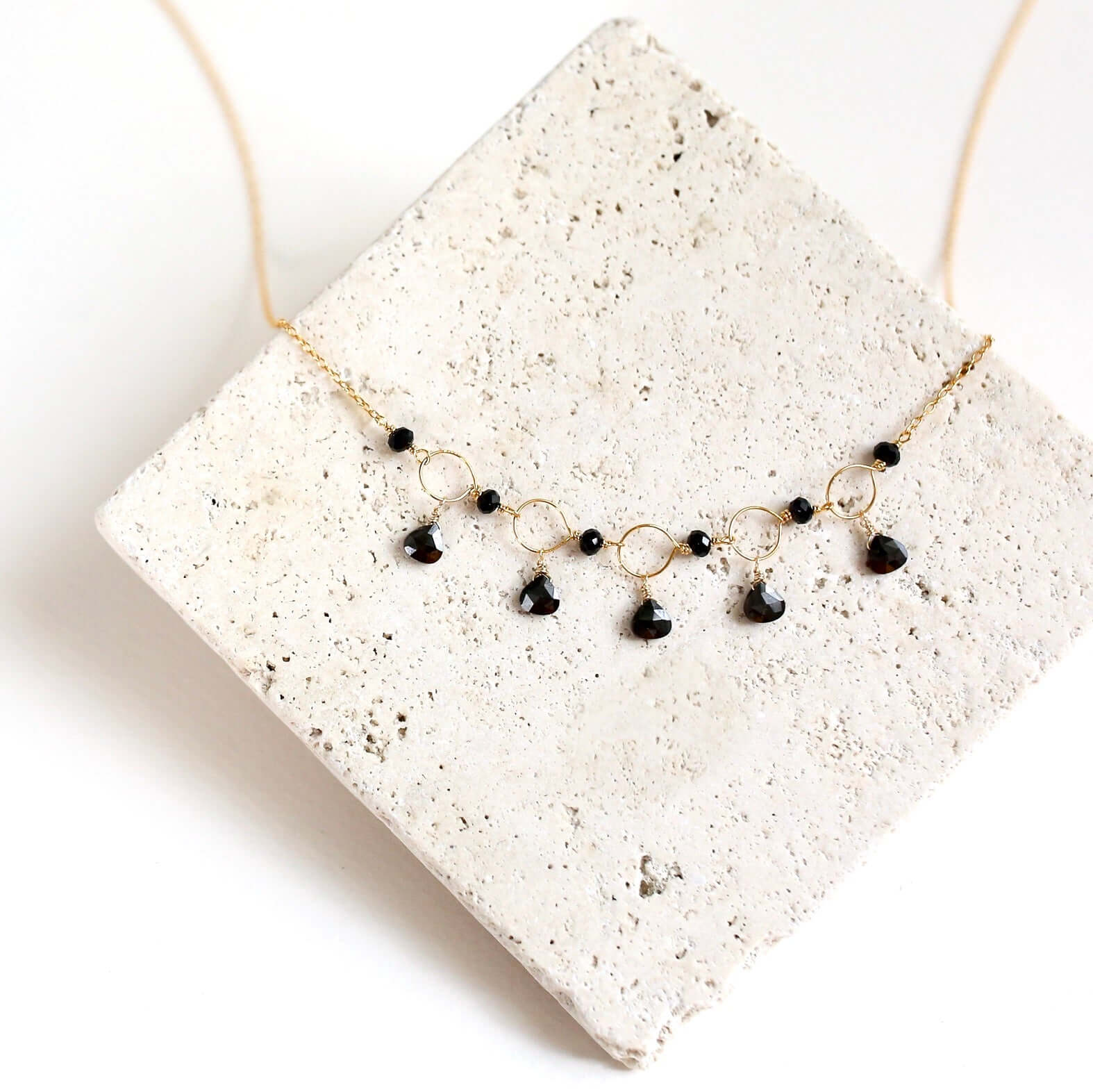 Adjustable Black Spinel Gemstone Chain Necklace