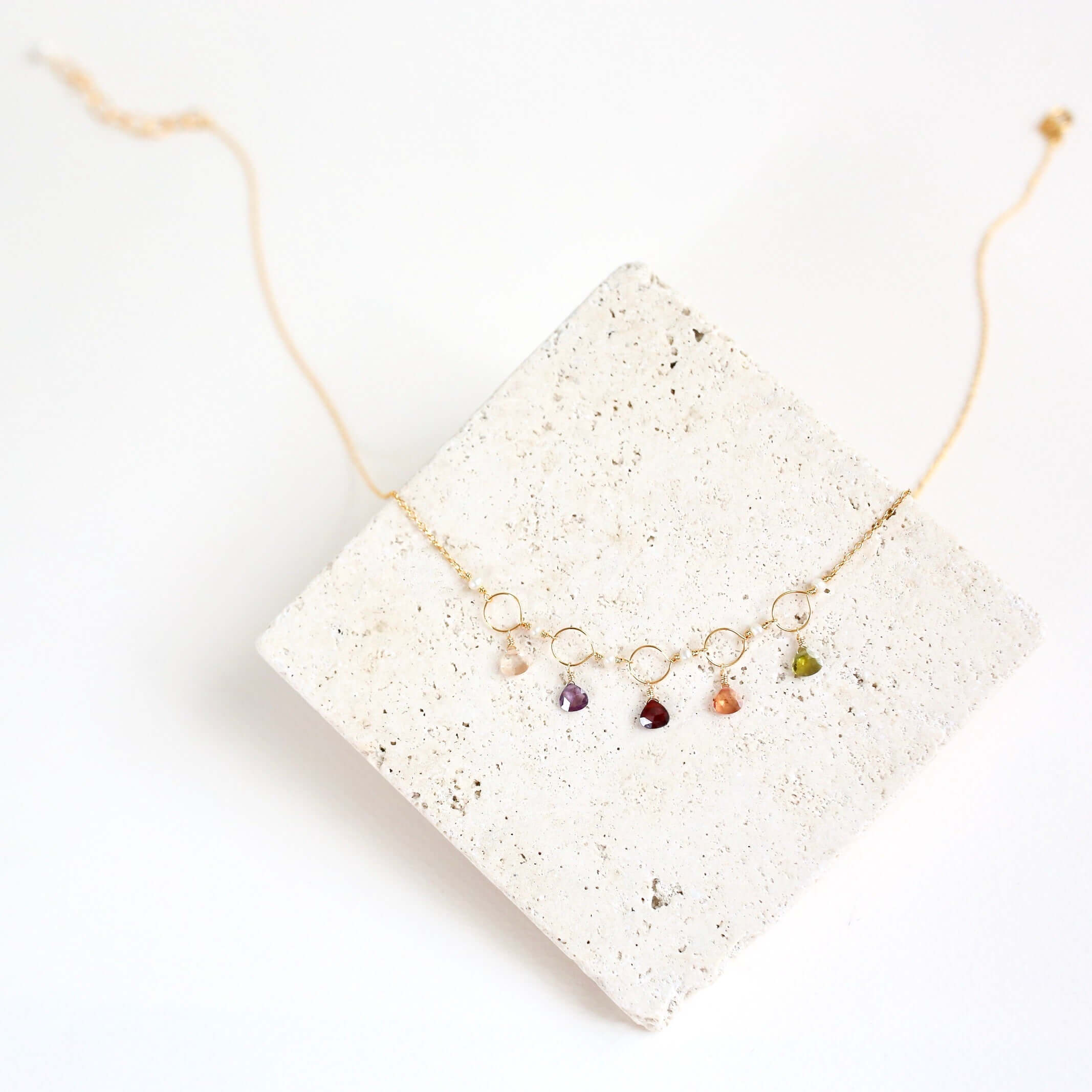 Adjustable Rainbow Gemstone Gold  Chain Necklace