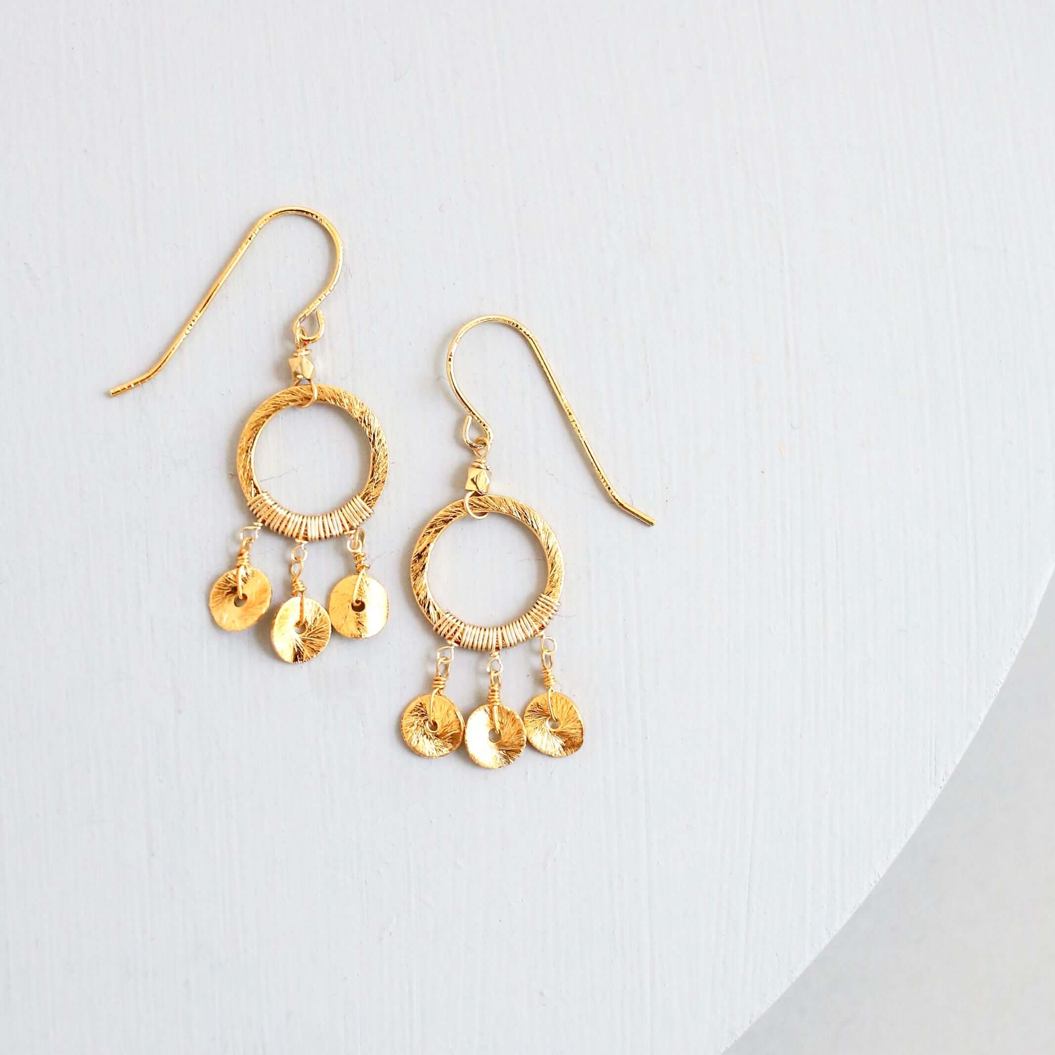 Boho Mini Dream Catcher Earrings with Gold Dangles