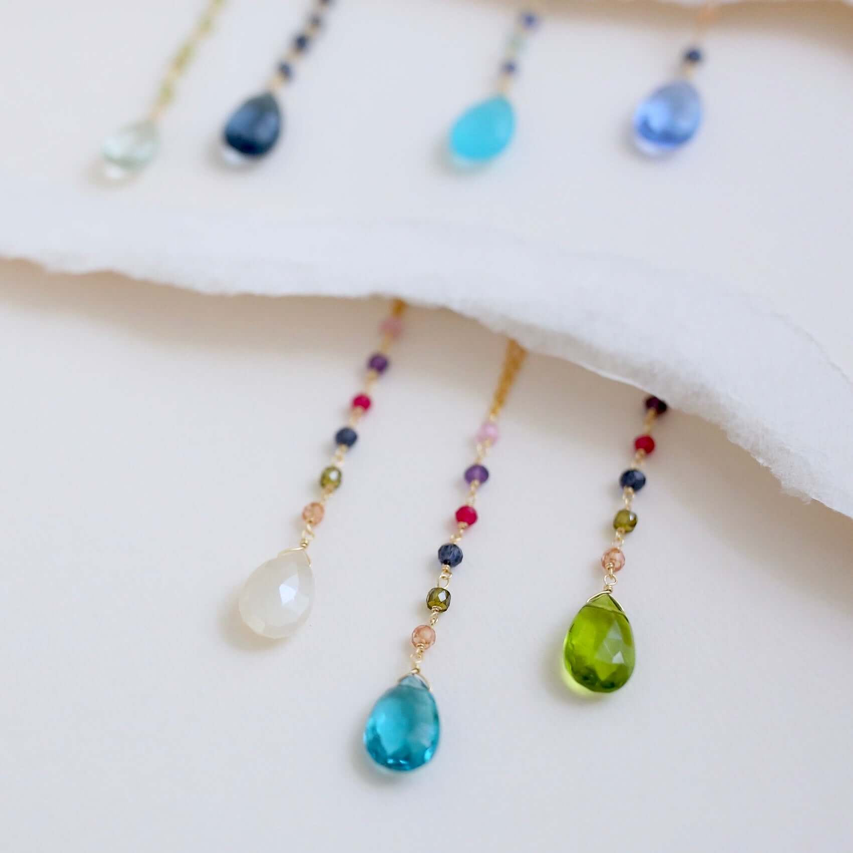 Colorful gemstones Yoga Pendant  paired with multi color gemstone accent stones Gold Necklace