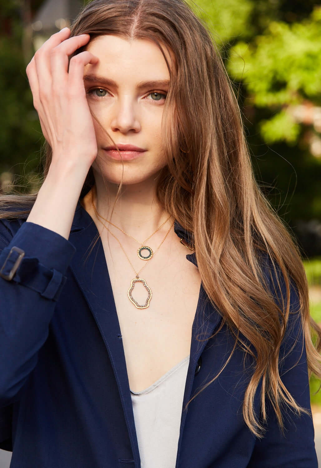 Super Popular Mini Gemstone Circle Gold Necklace in Labradorite