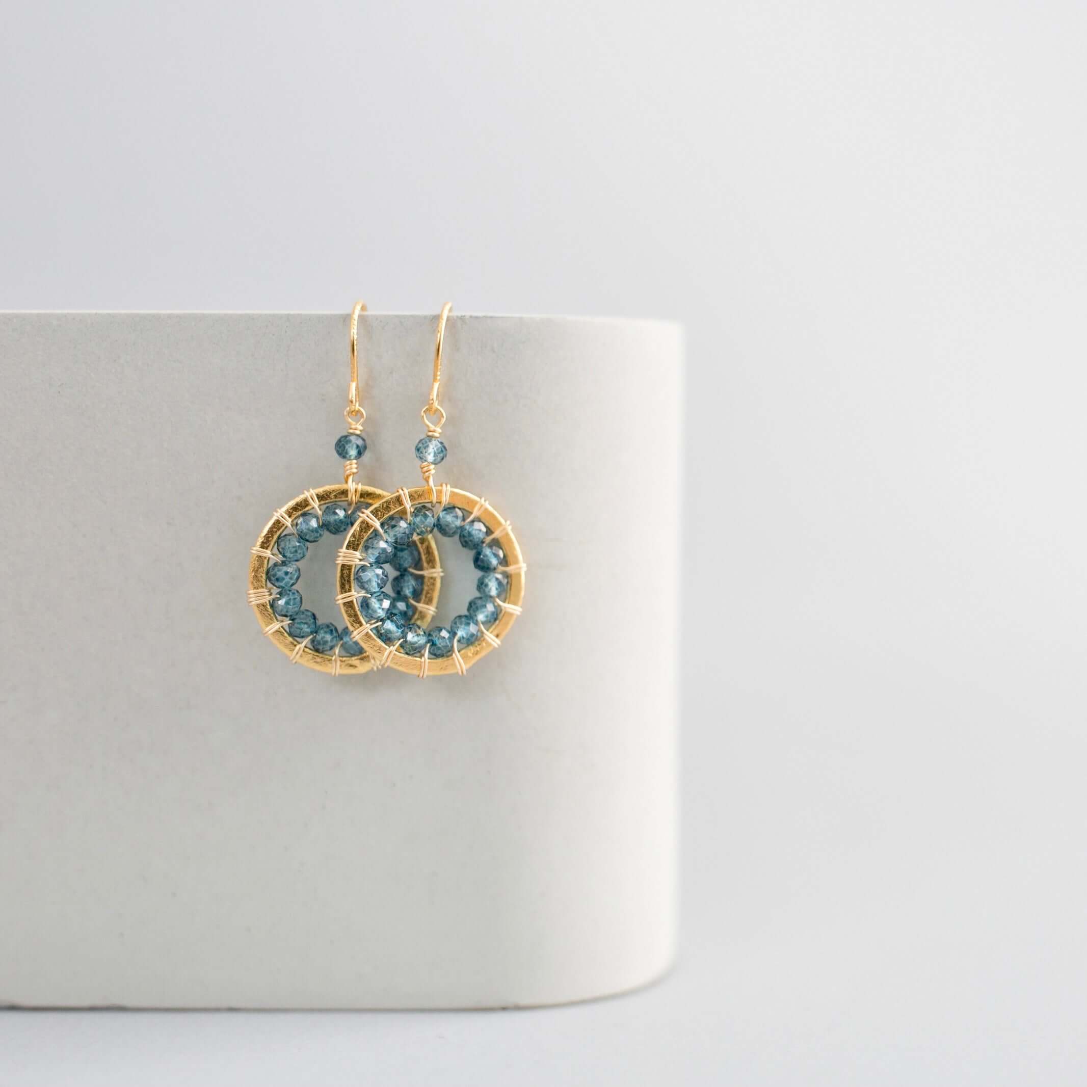 London Blue Quartz Gold Mini Mason Circle Jewelry Set