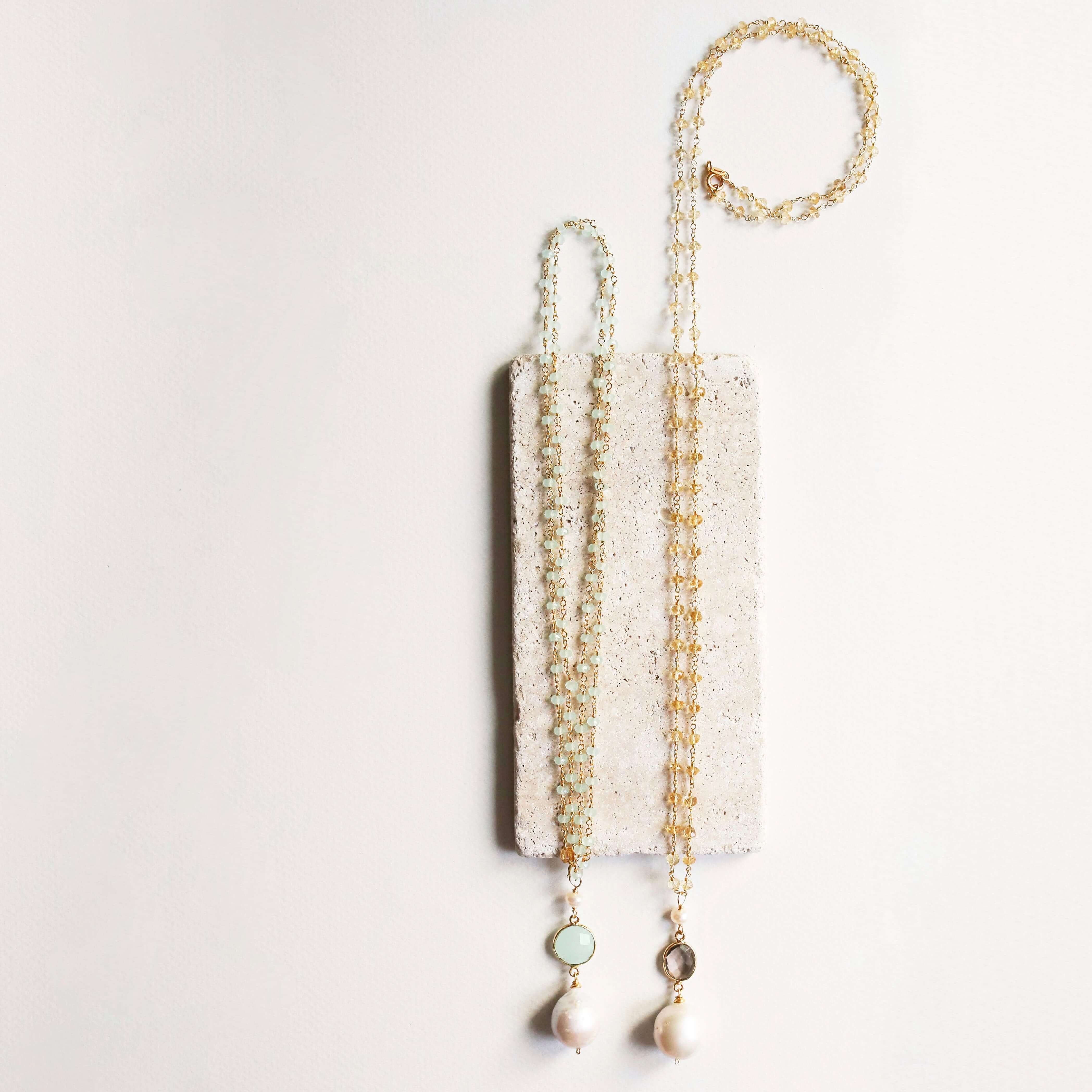 Long Gemstone Baroque Pearl Necklace