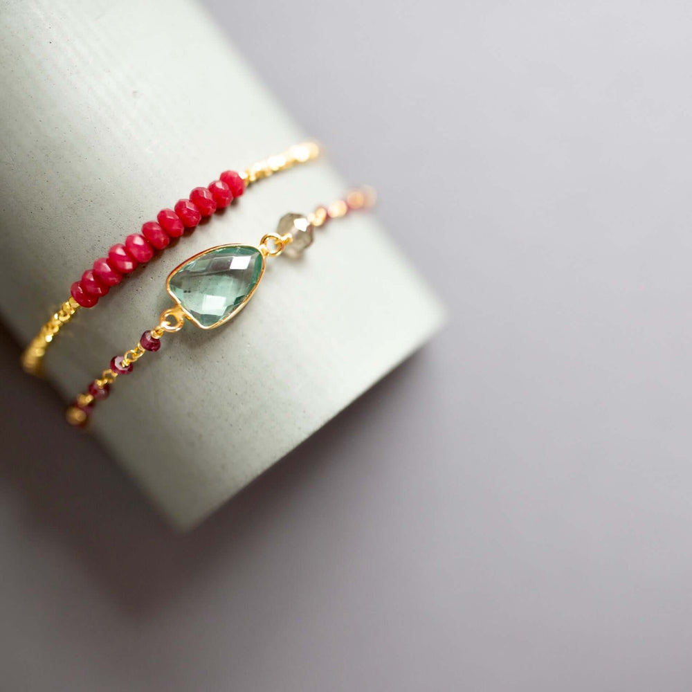 Red Jade and Green Amethyst Bracelet Set