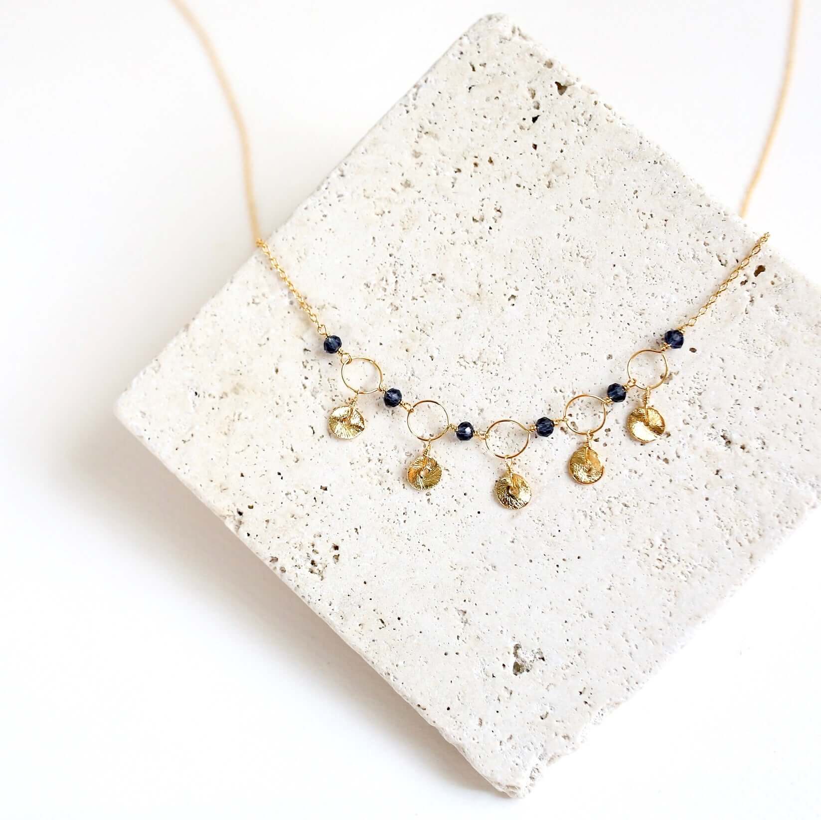  Handmade gemstone  chain with Black Spinel gemstones Gold Necklace 