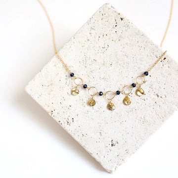  Handmade gemstone  chain with Black Spinel gemstones Gold Necklace 