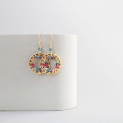 Rainbow Gemstones Classic Mini Hoop Gold Earrings