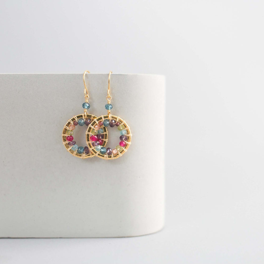 Rainbow Gemstones Classic Mini Hoop Gold Earrings