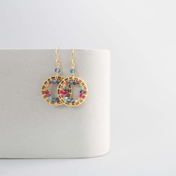 Rainbow Gemstones Classic Mini Hoop Gold Earrings