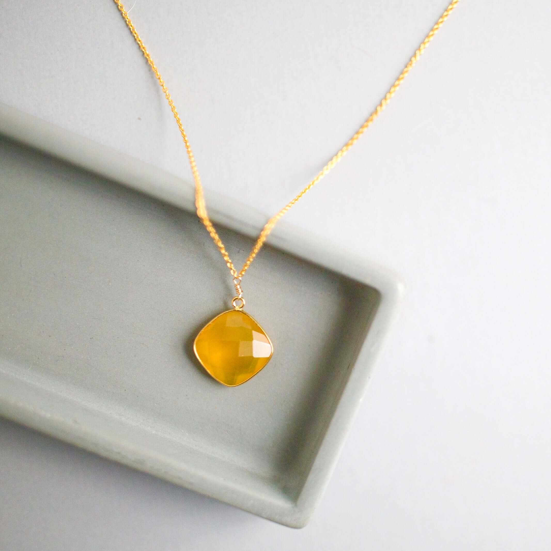 Yellow Bezel-Set Gemstone Gold Necklace 