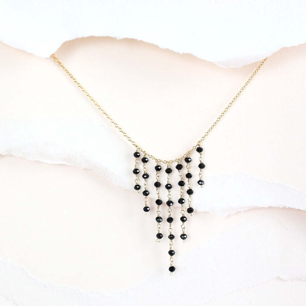 Unique Black Spinel Gemstone Fringe Necklaces 