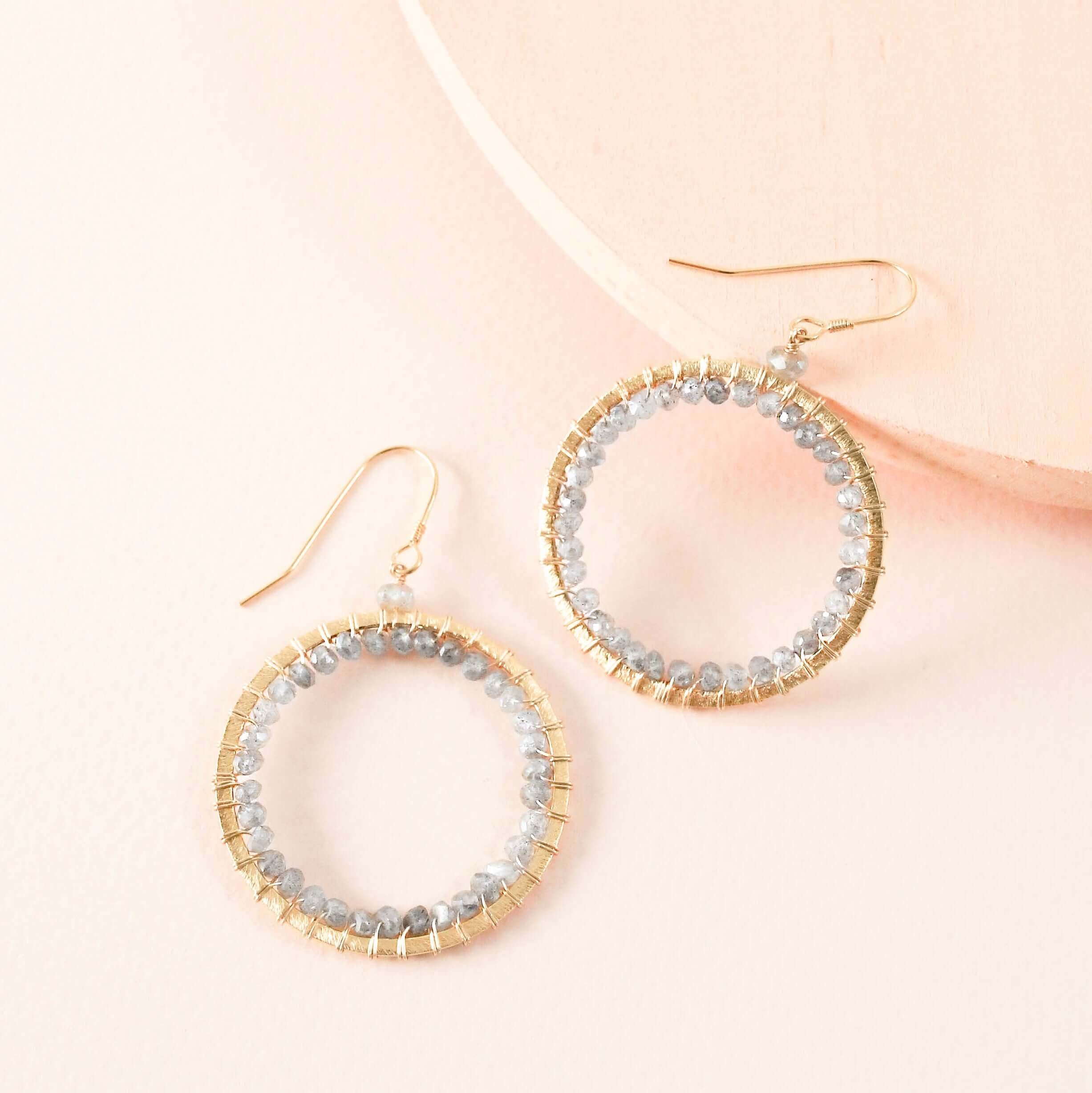 Luxurious Gold Earrings with authentic Labradorite Gemstones