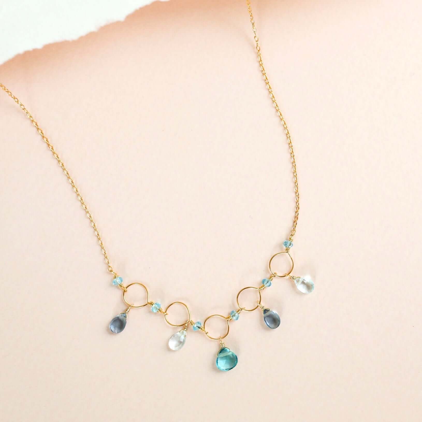 Adjustable Blue Gemstone Gold  Chain Necklace