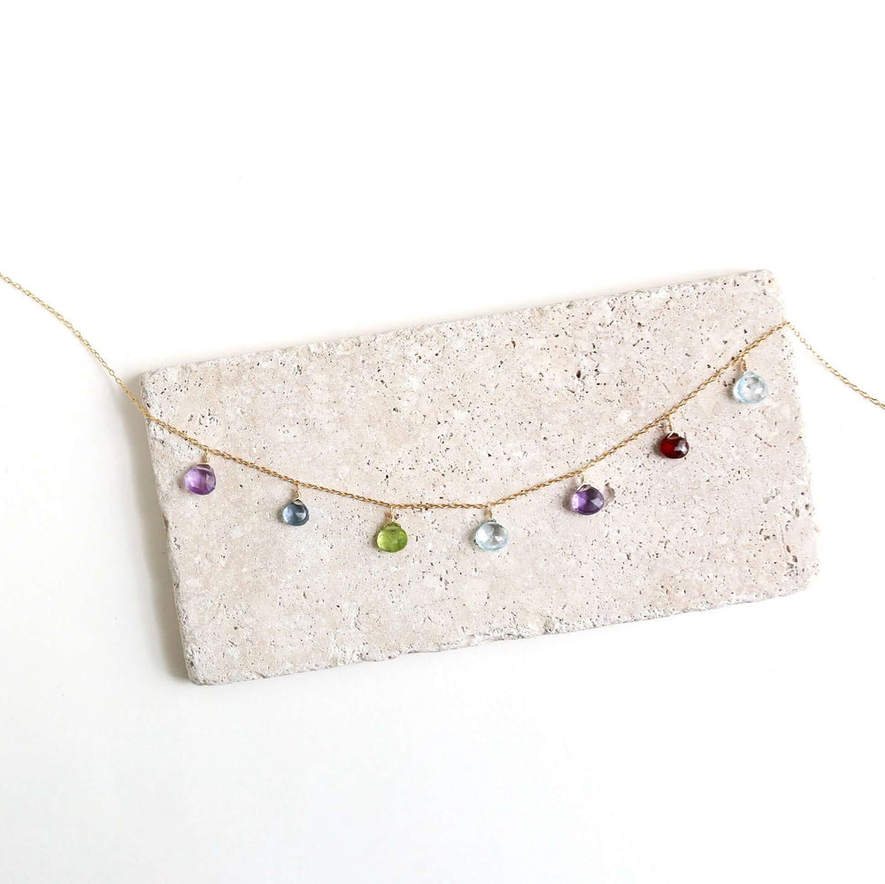 Adjustable Rainbow Gemstone Gold  Chain Necklace