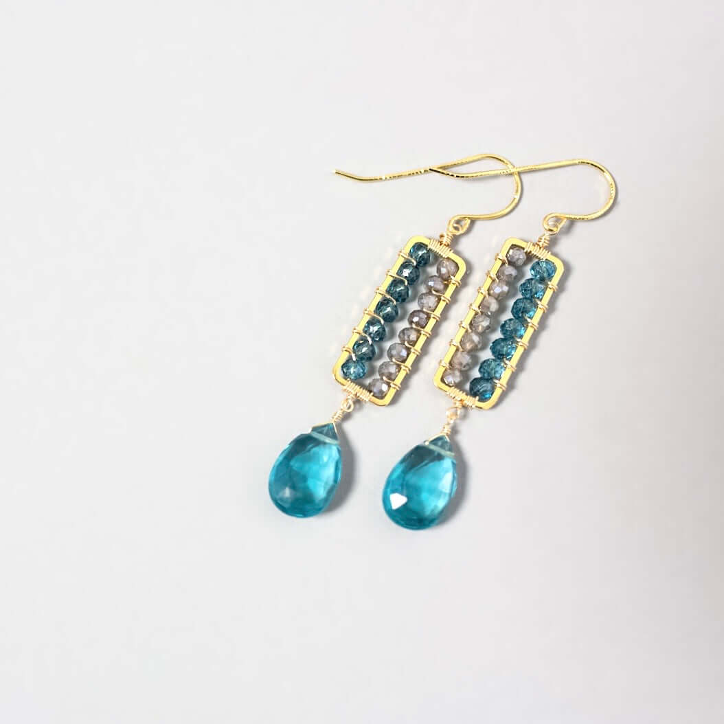 Artistic drop earrings: Neon Quartz paired with Labradorite