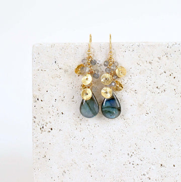  Labradorite Gemstone with mini stones  and Gold Accents   Gold Drop Earrings